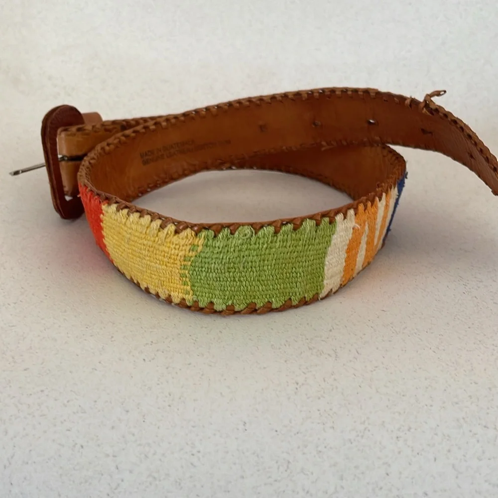 Vintage Guatemalan Woven Leather Belt Youth Small